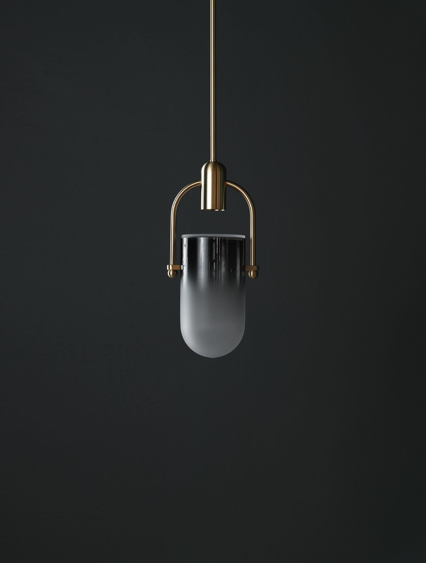 Pendant Lamp in Grey Glass and Brushed Brass, Arc Well by Allied Maker, USA en vente 2