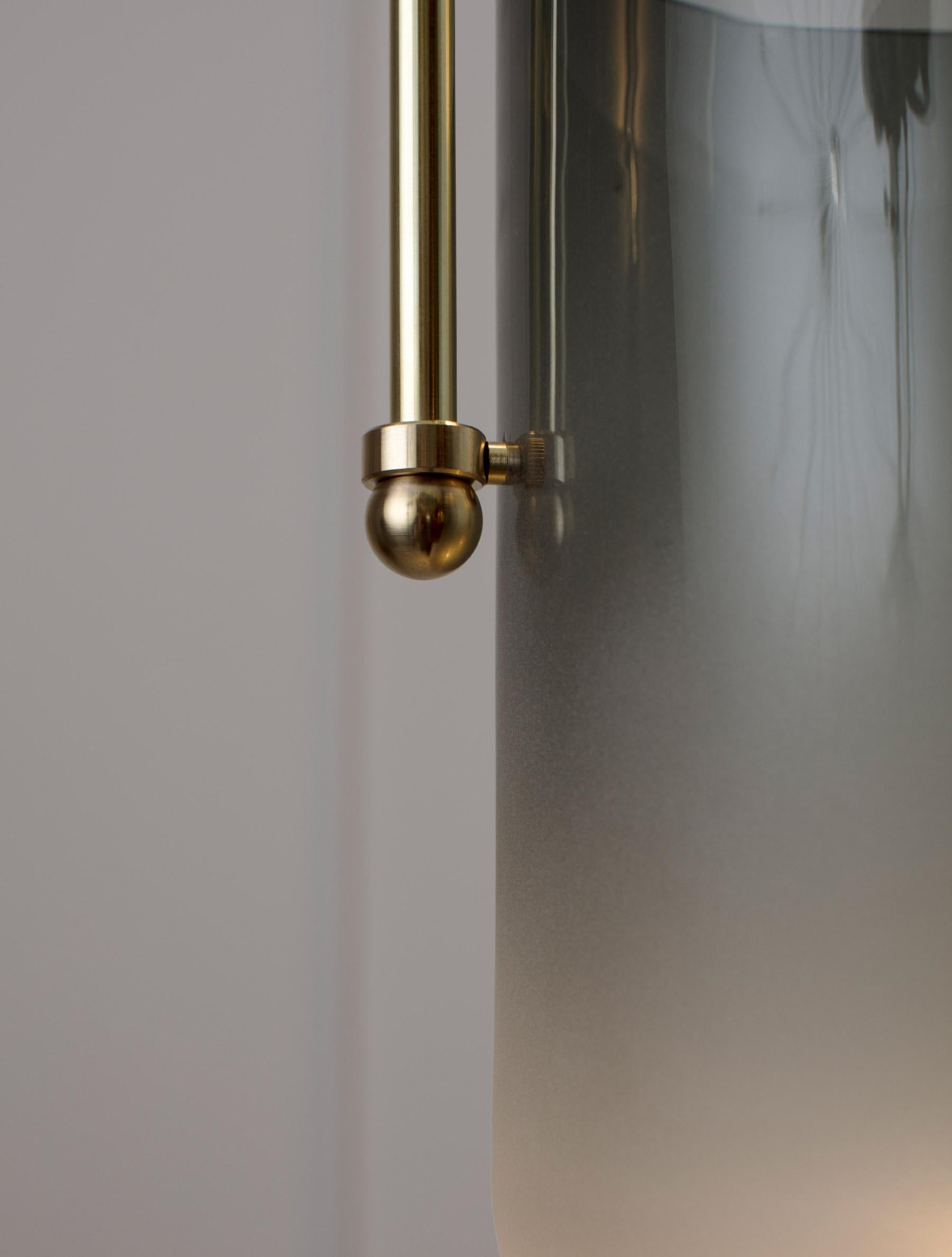 XXIe siècle et contemporain Pendant Lamp in Grey Glass and Brushed Brass, Arc Well by Allied Maker, USA en vente