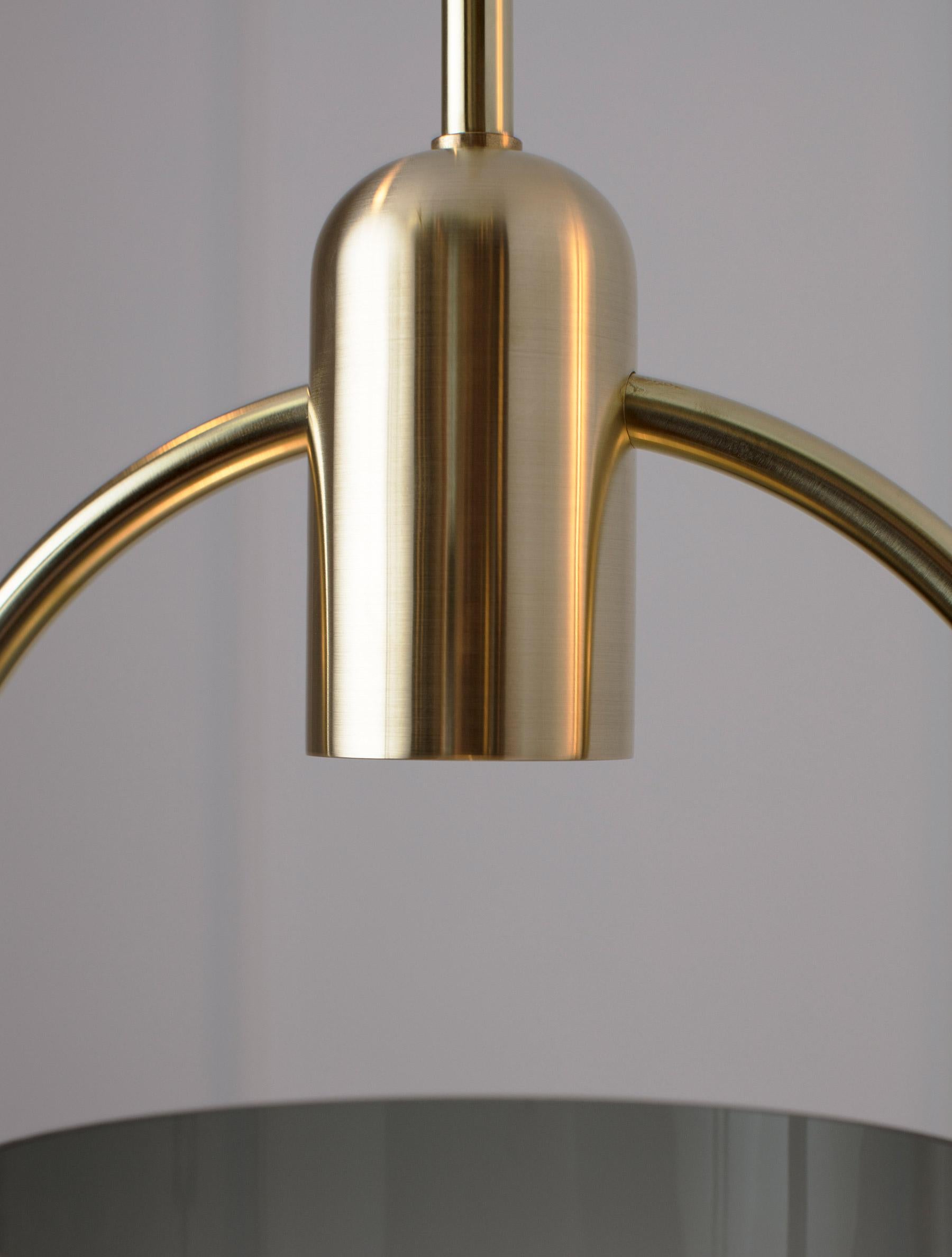 Laiton Pendant Lamp in Grey Glass and Brushed Brass, Arc Well by Allied Maker, USA en vente
