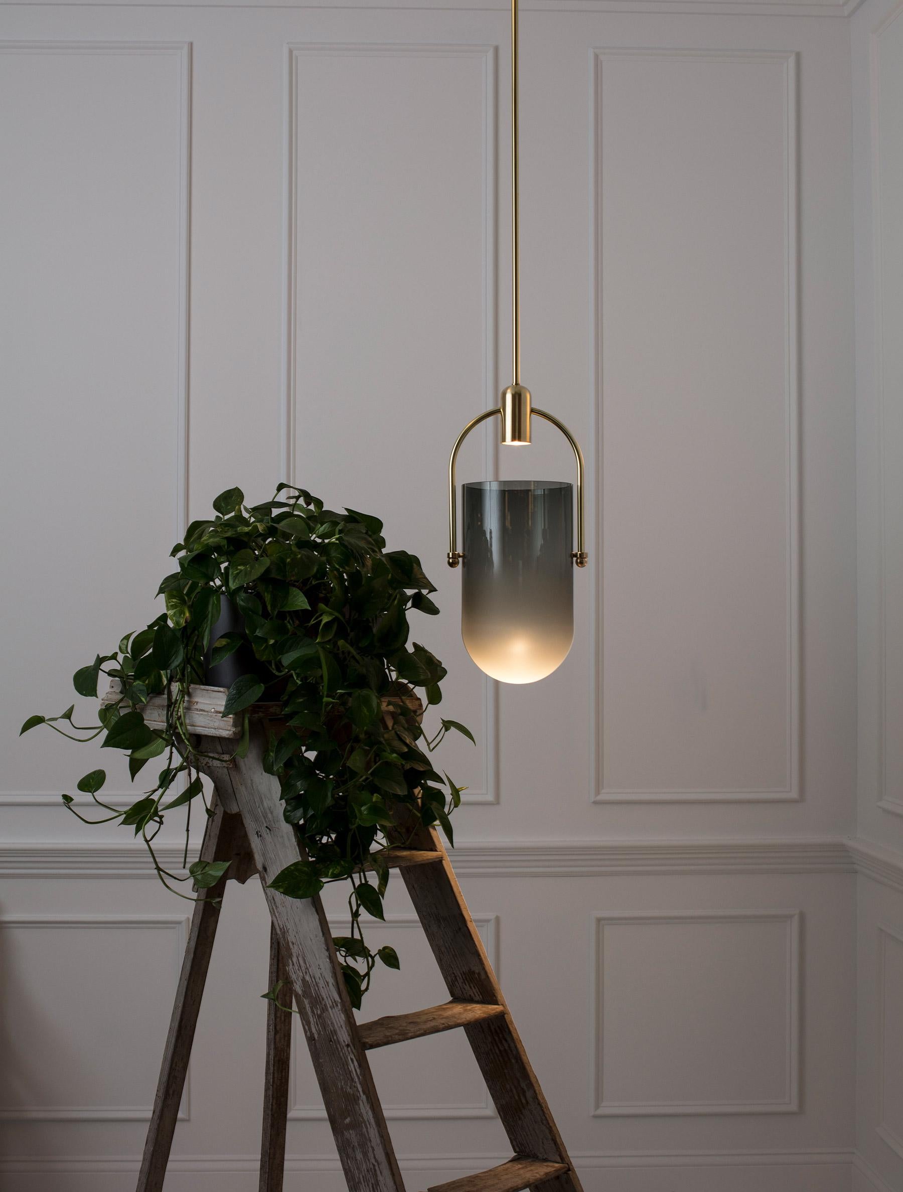 Pendant Lamp in Grey Glass and Brushed Brass, Arc Well by Allied Maker, USA en vente 1