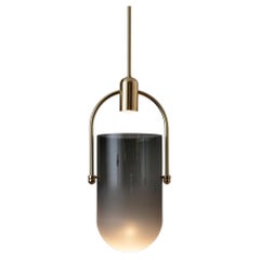 Pendant Lamp in Grey Glass and Brushed Brass, Arc Well by Allied Maker, USA