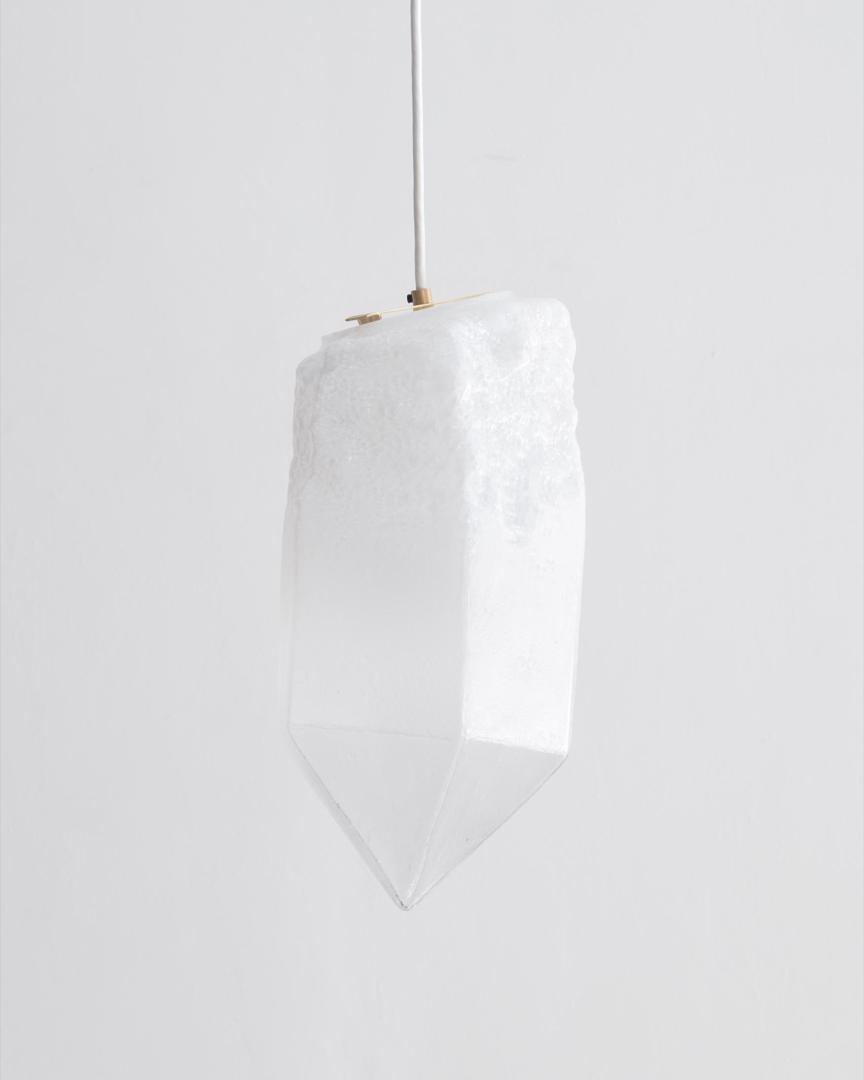 Illuminated hand blown white glass crystal pendant. Designed and made by Jeff Zimmerman, USA, 2017.
 