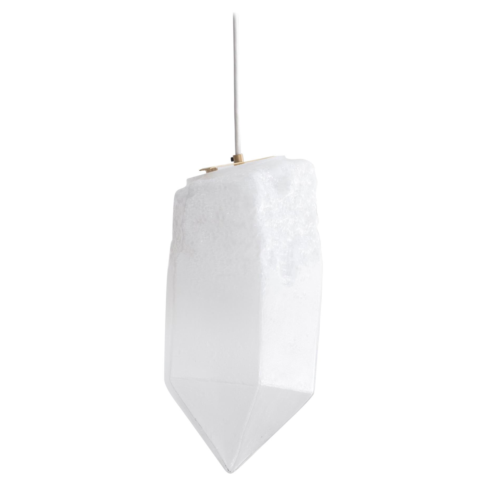 Pendant Lamp in Hand Blown White and Crystal Glass by Jeff Zimmerman, 2017