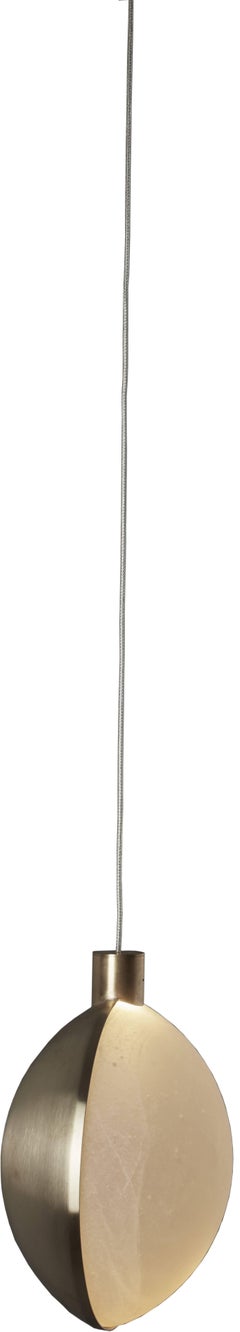 Pendant Lamp in Natural Brass and Frosted Glass, French Contemporary Lighting