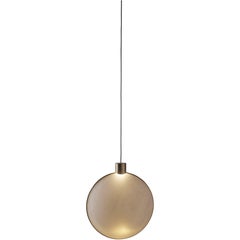 Pendant Lamp in Natural Brass and Frosted Glass, French Contemporary Lighting