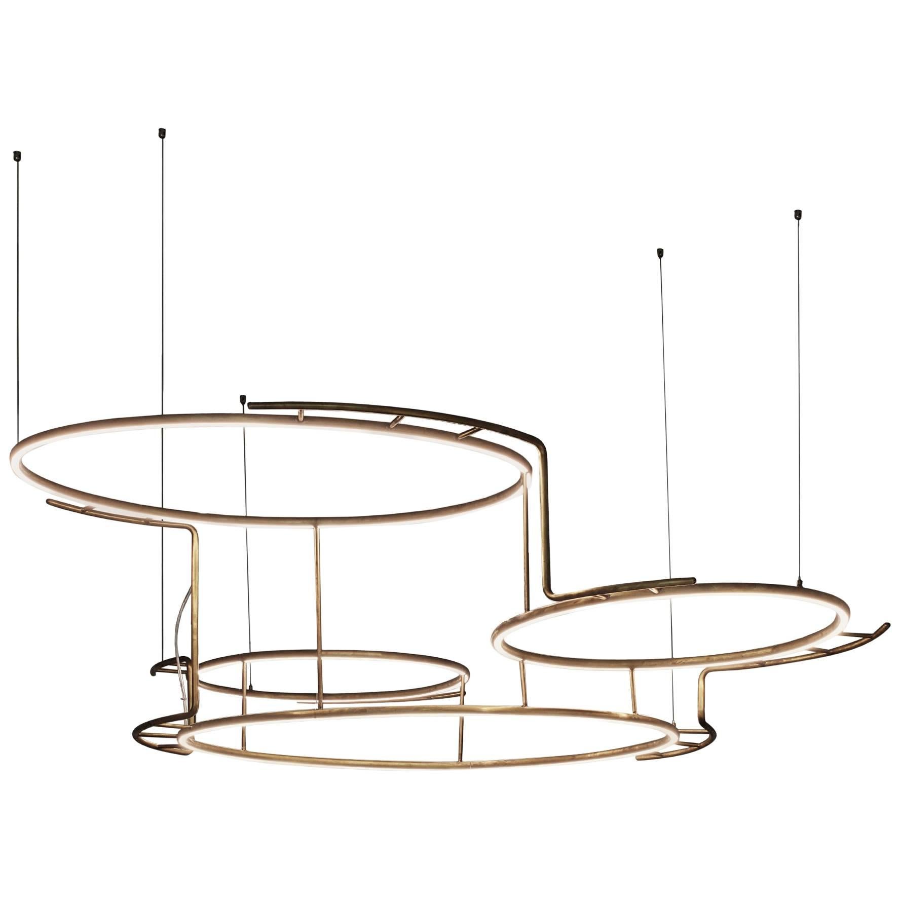 Pendant Lamp in Natural Brass and Led Incorporated, French Contemporary Lighting For Sale