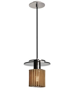 Pendant Lamp in Steel and Glass with Mesh Part, French Contemporary Lighting