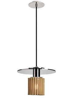Pendant Lamp in Steel and Glass with Mesh Part, French Contemporary Lighting