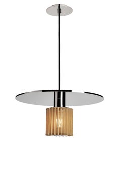 Pendant Lamp in Steel and Glass with Mesh Part, French Contemporary Lighting