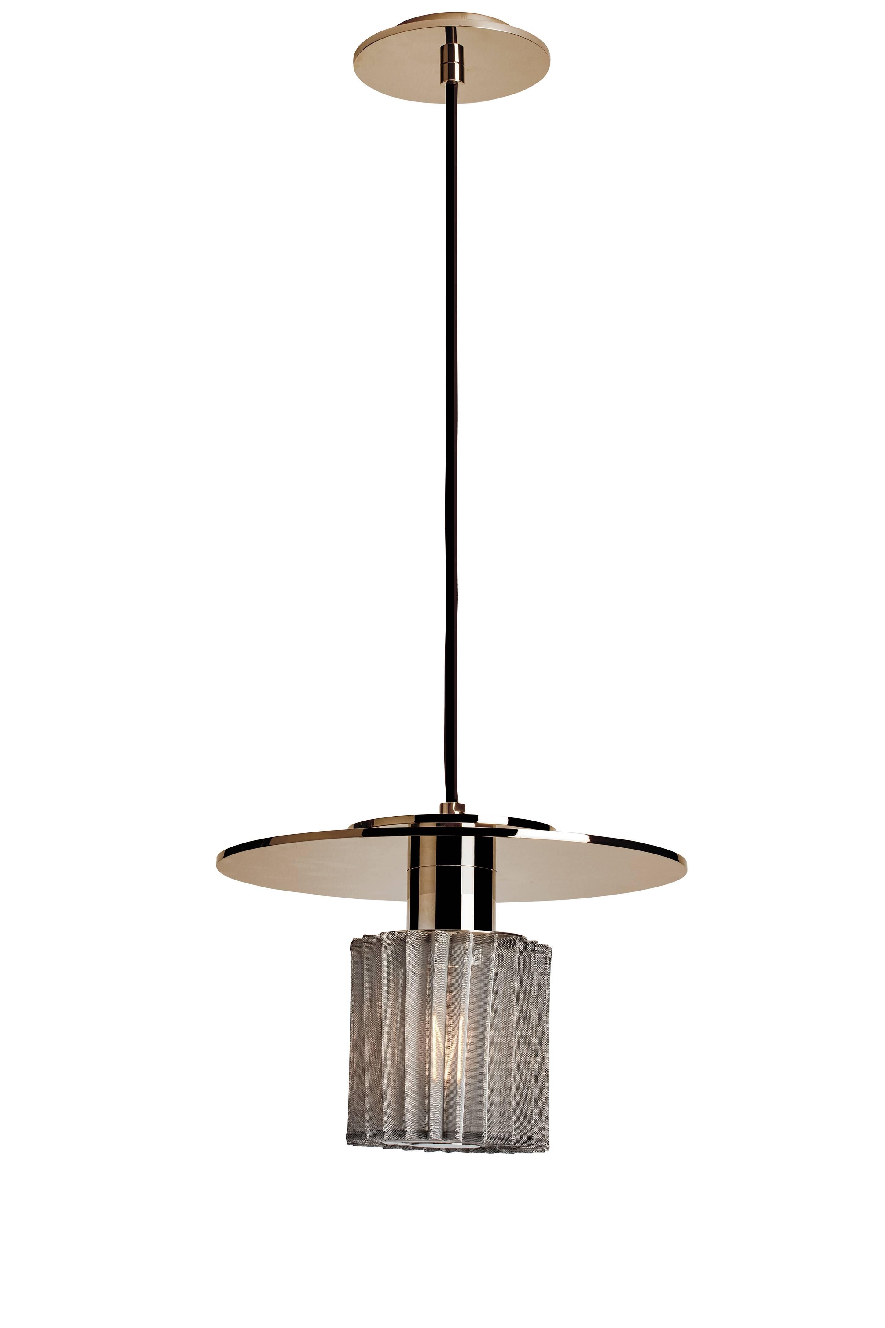 Industrial Pendant Lamp in Steel and Glass with Mesh Part, French Contemporary Lighting For Sale