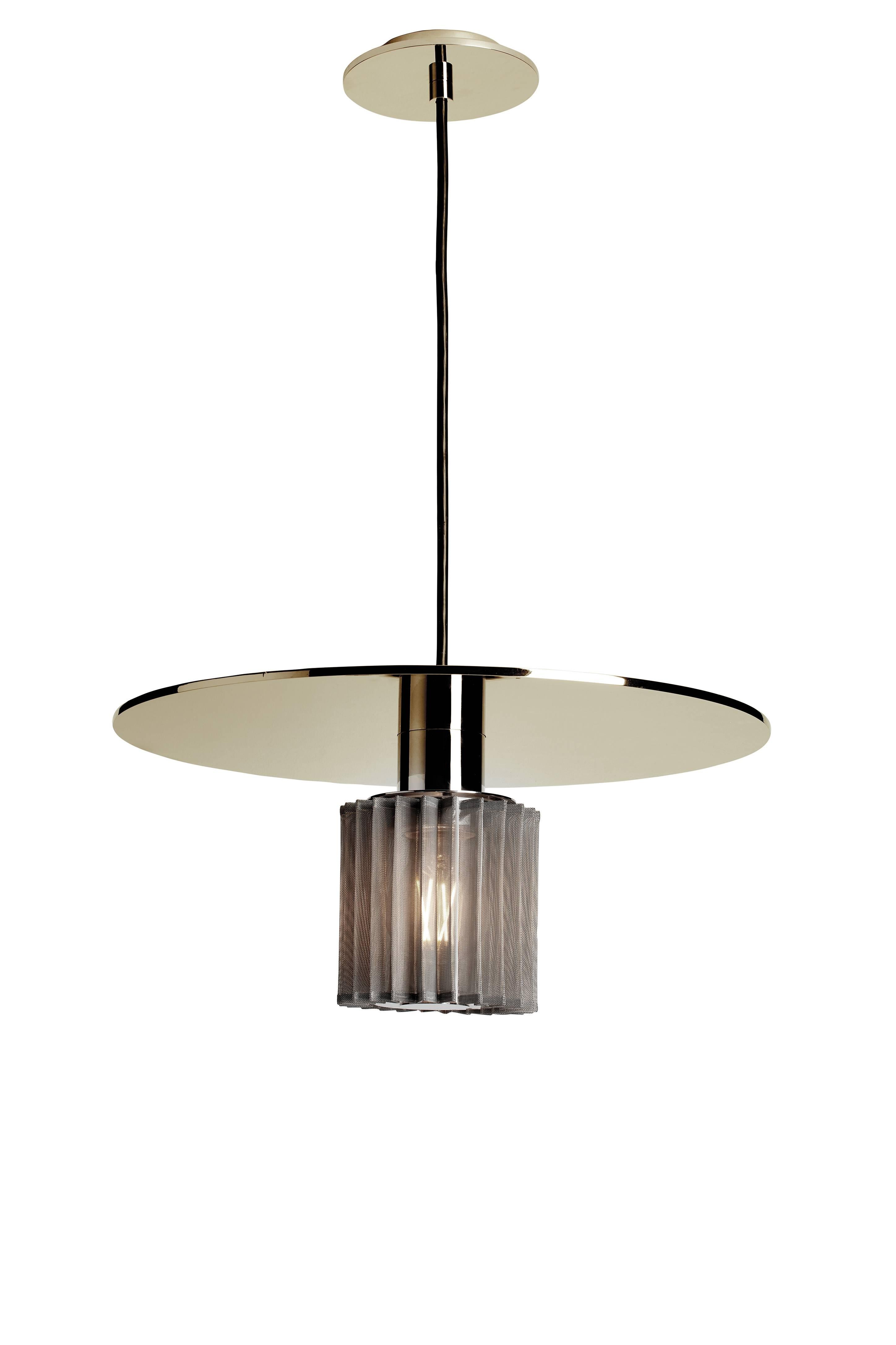 Pendant Lamp in Steel and Glass with Mesh Part, French Contemporary Lighting In New Condition For Sale In Paris, FR