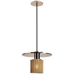 Pendant Lamp in Steel and Glass with Mesh Part, French Contemporary Lighting