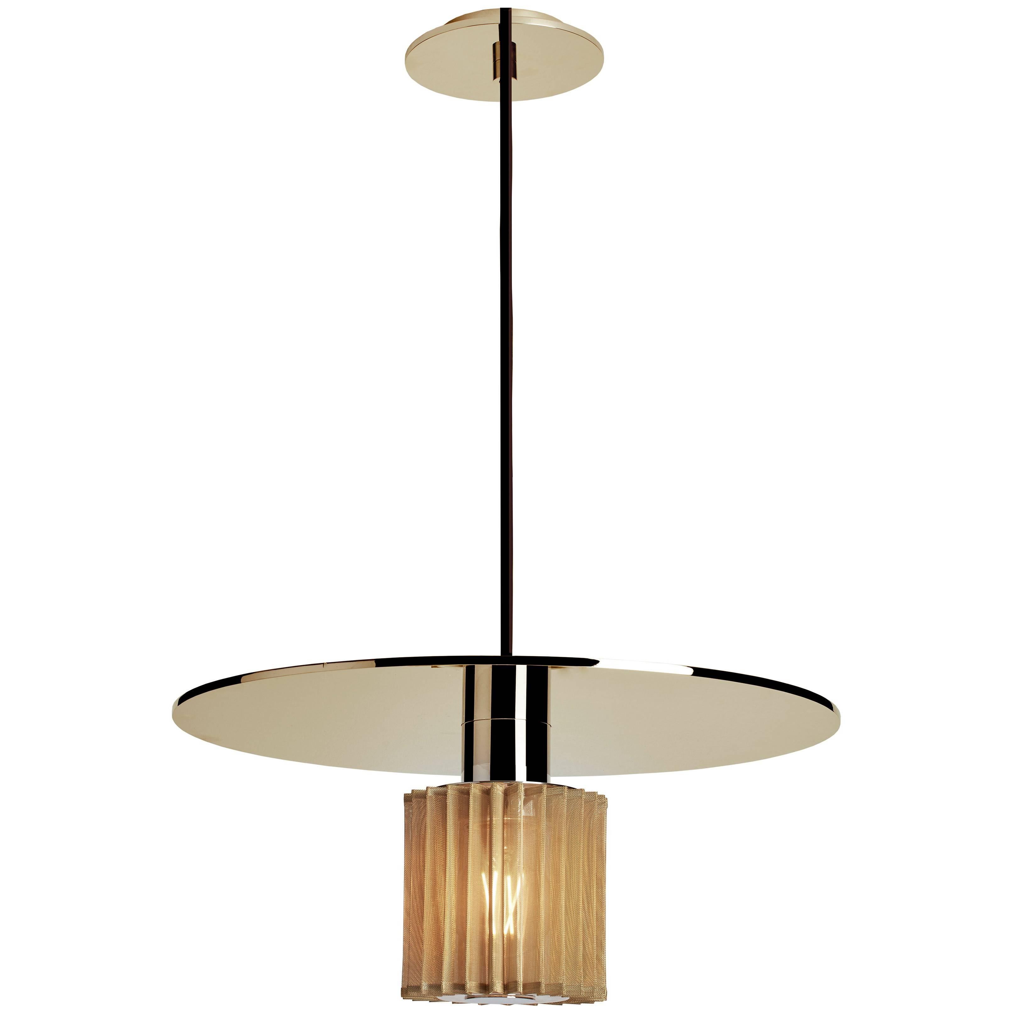 Pendant Lamp in Steel and Glass with Mesh Part, French Contemporary Lighting For Sale