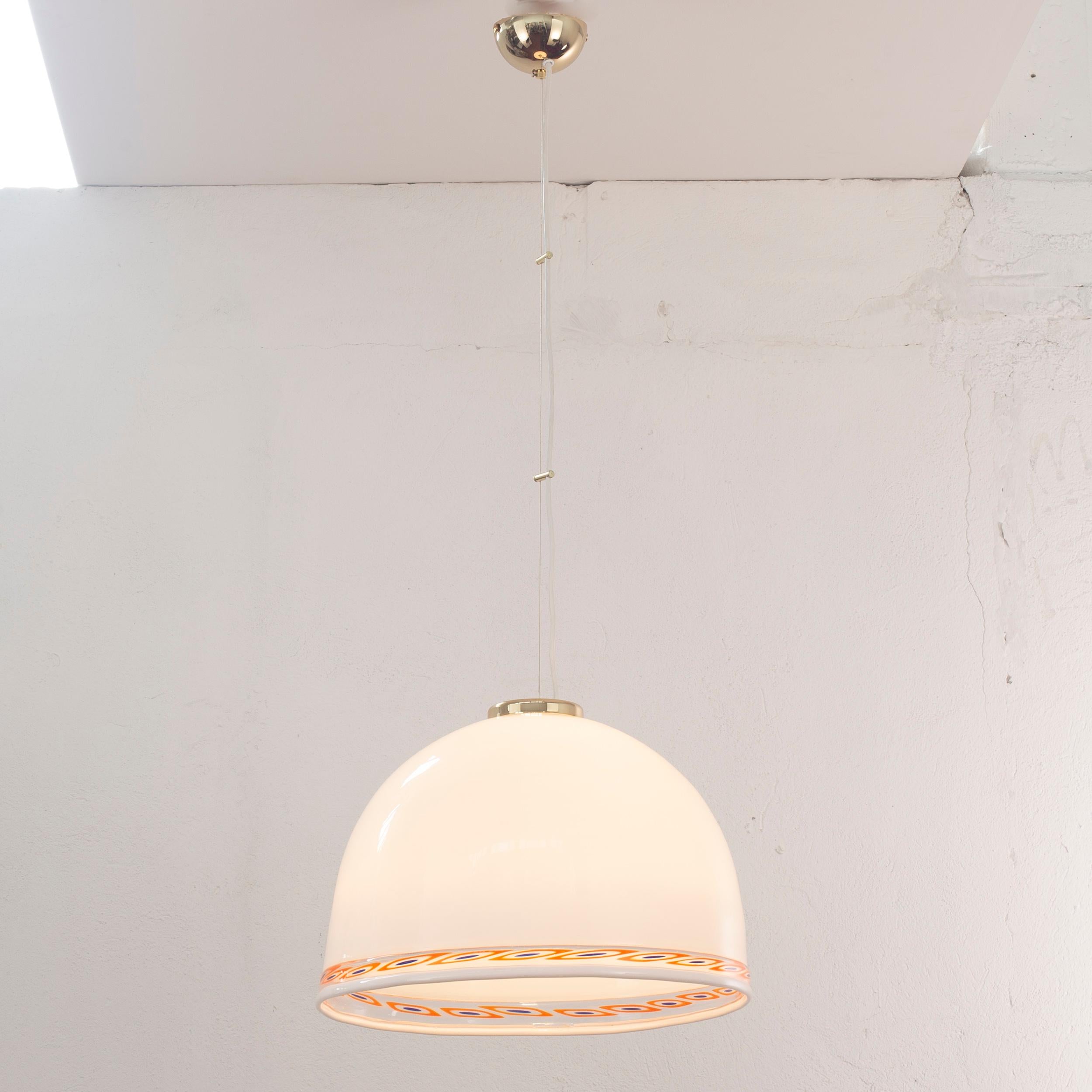 Pendant Lamp in White Murano Glass with Red Murrine, Italy For Sale 4