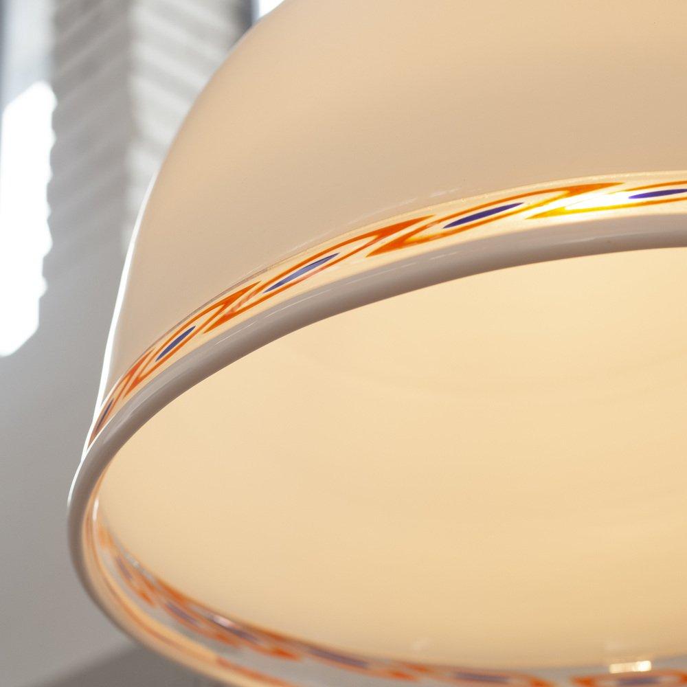 Blown Glass Pendant Lamp in White Murano Glass with Red Murrine, Italy For Sale