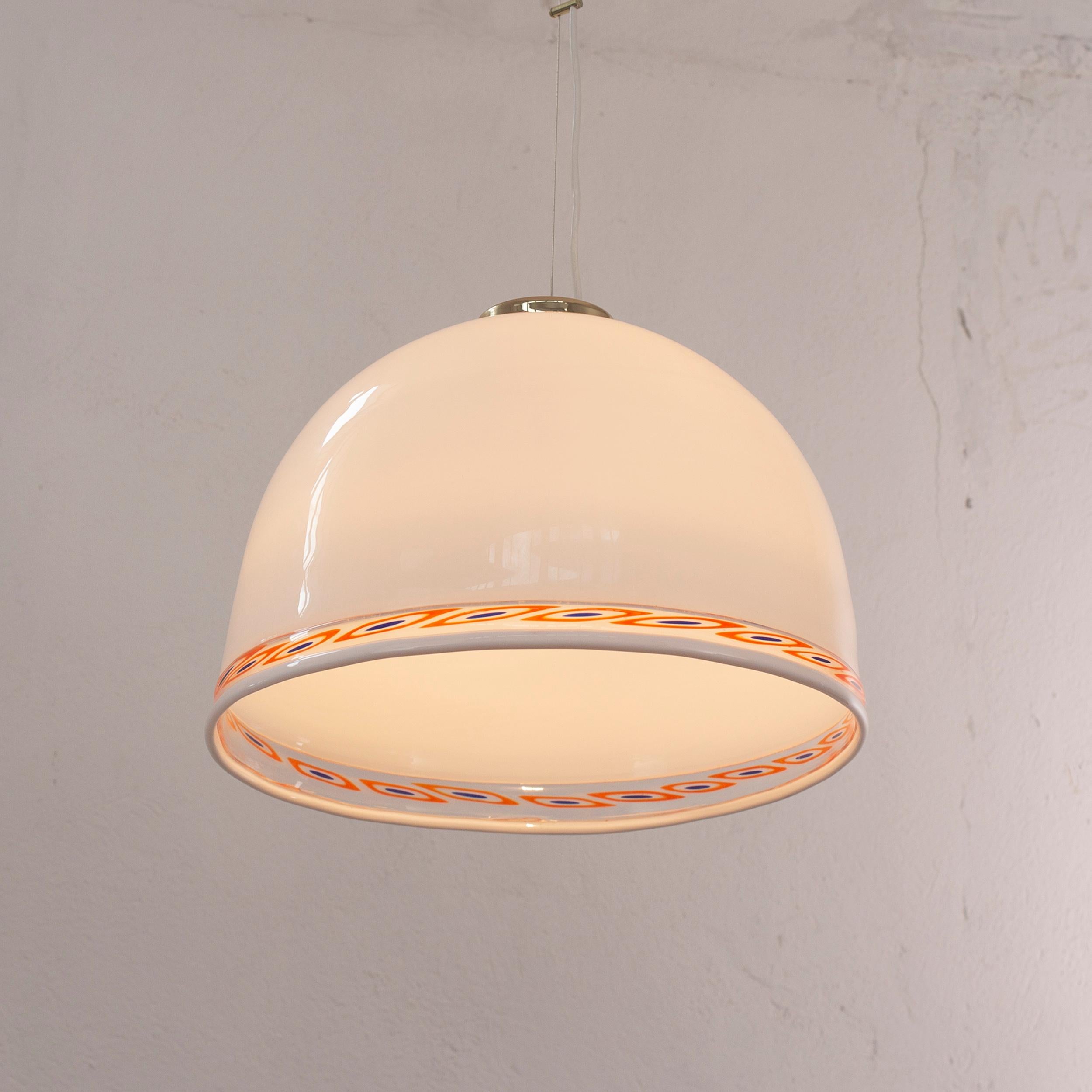 Pendant Lamp in White Murano Glass with Red Murrine, Italy In Excellent Condition For Sale In Venezia, IT