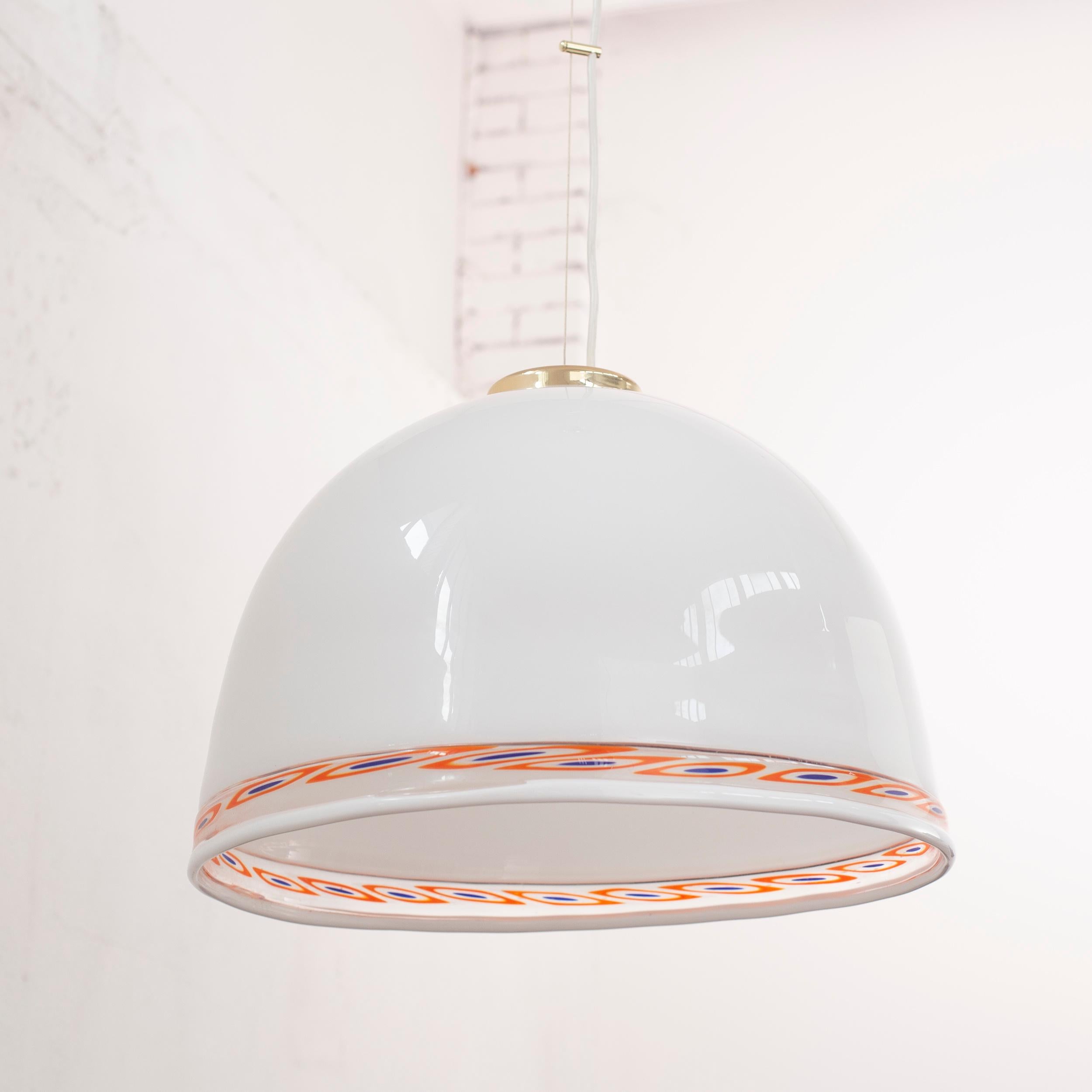 Pendant Lamp in White Murano Glass with Red Murrine, Italy For Sale 2
