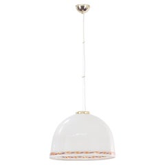 Pendant Lamp in White Murano Glass with Red Murrine, Italy