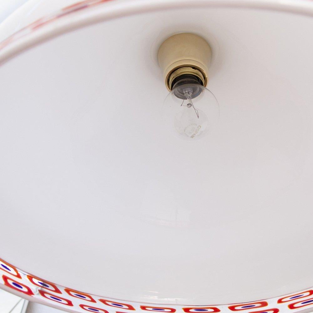 Pendant Lamp White Murano Glass Red Murrine by Effetre Interational Italy, 1980s
Original piece from a warehouse closed since early 2000

Additional information:
Material: Murano Glass, Hand Blown Glass
Style: Modern Italian
Color: Red,