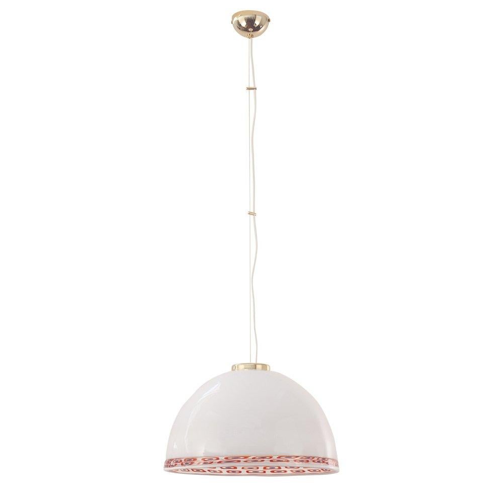 Pendant Lamp White Murano Glass Red Murrine by Effetre International Italy 1980s In Excellent Condition For Sale In Venezia, IT