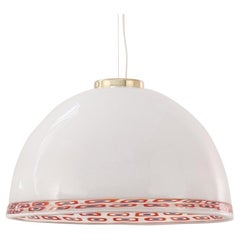 Pendant Lamp White Murano Glass Red Murrine by Effetre International Italy 1980s