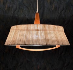 Pendant lamp made of sisal and walnut wood by Temde 1960s
