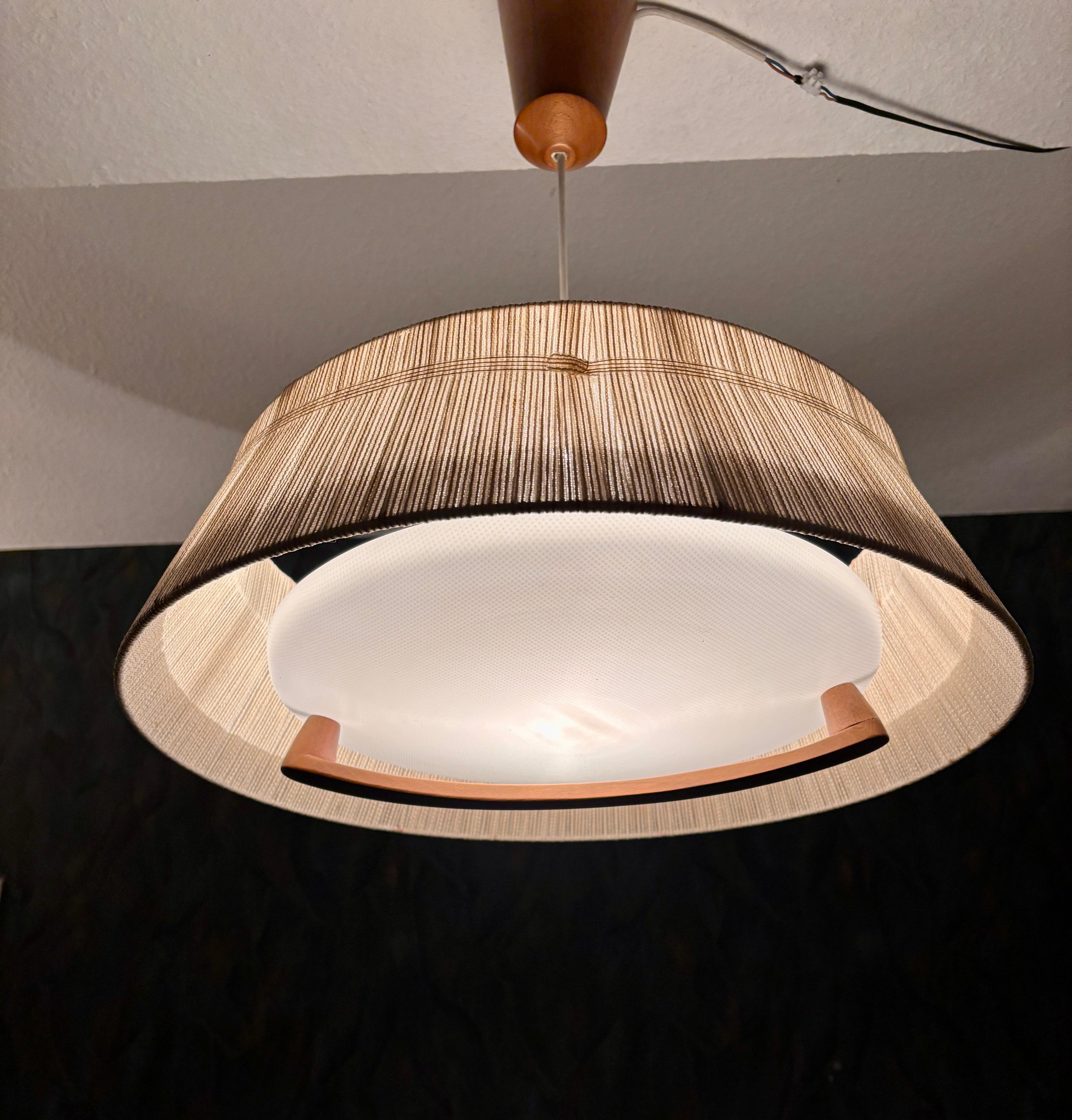 Hängeleuchte aus Sisal und Nussbaumholz von Temde 1960s (Moderne der Mitte des Jahrhunderts) im Angebot