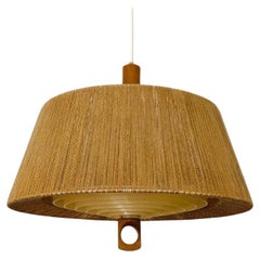 Pendant lamp made of sisal and walnut wood by Temde 1960s