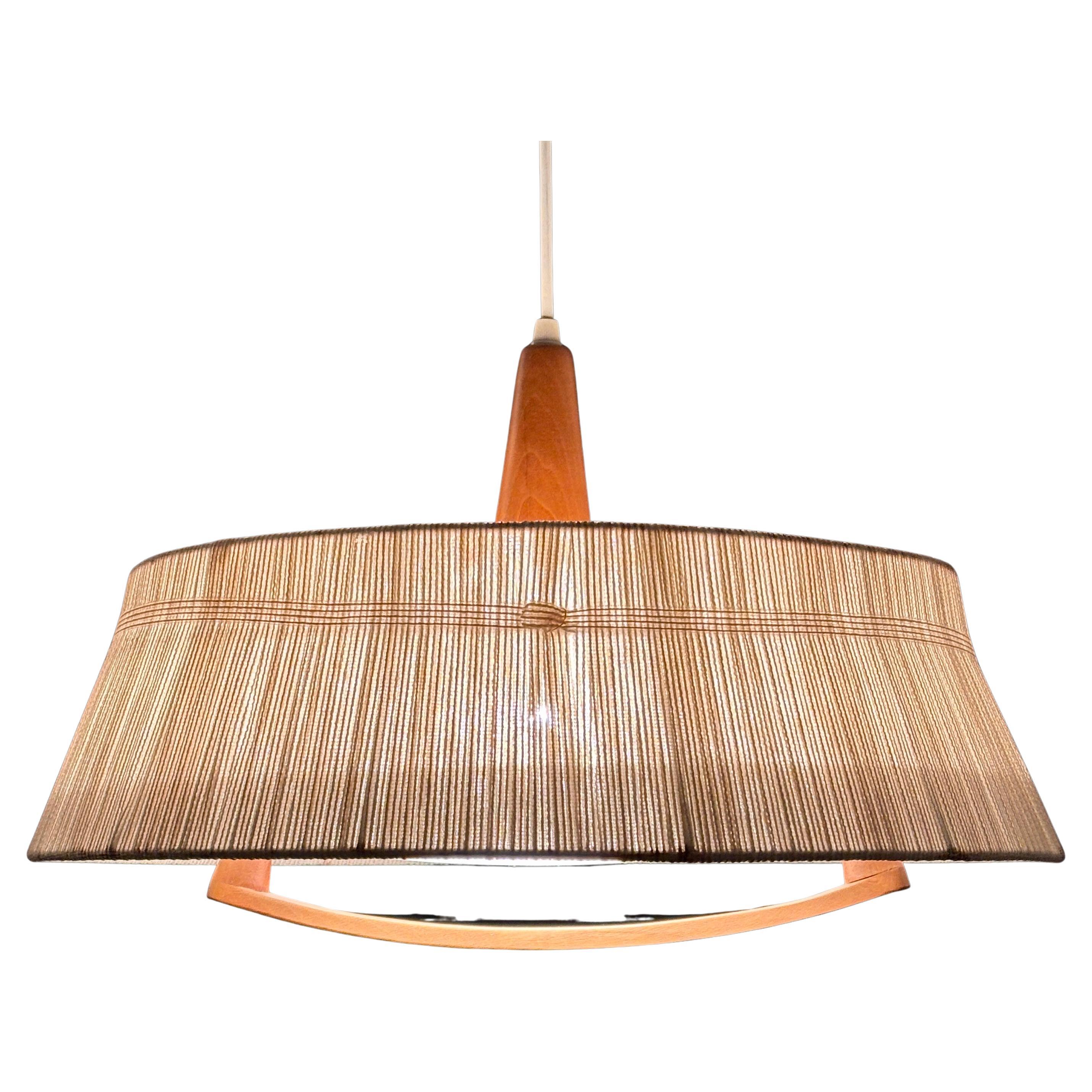 Pendant lamp made of sisal and walnut wood by Temde 1960s