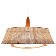 Pendant lamp made of sisal and walnut wood by Temde 1960s