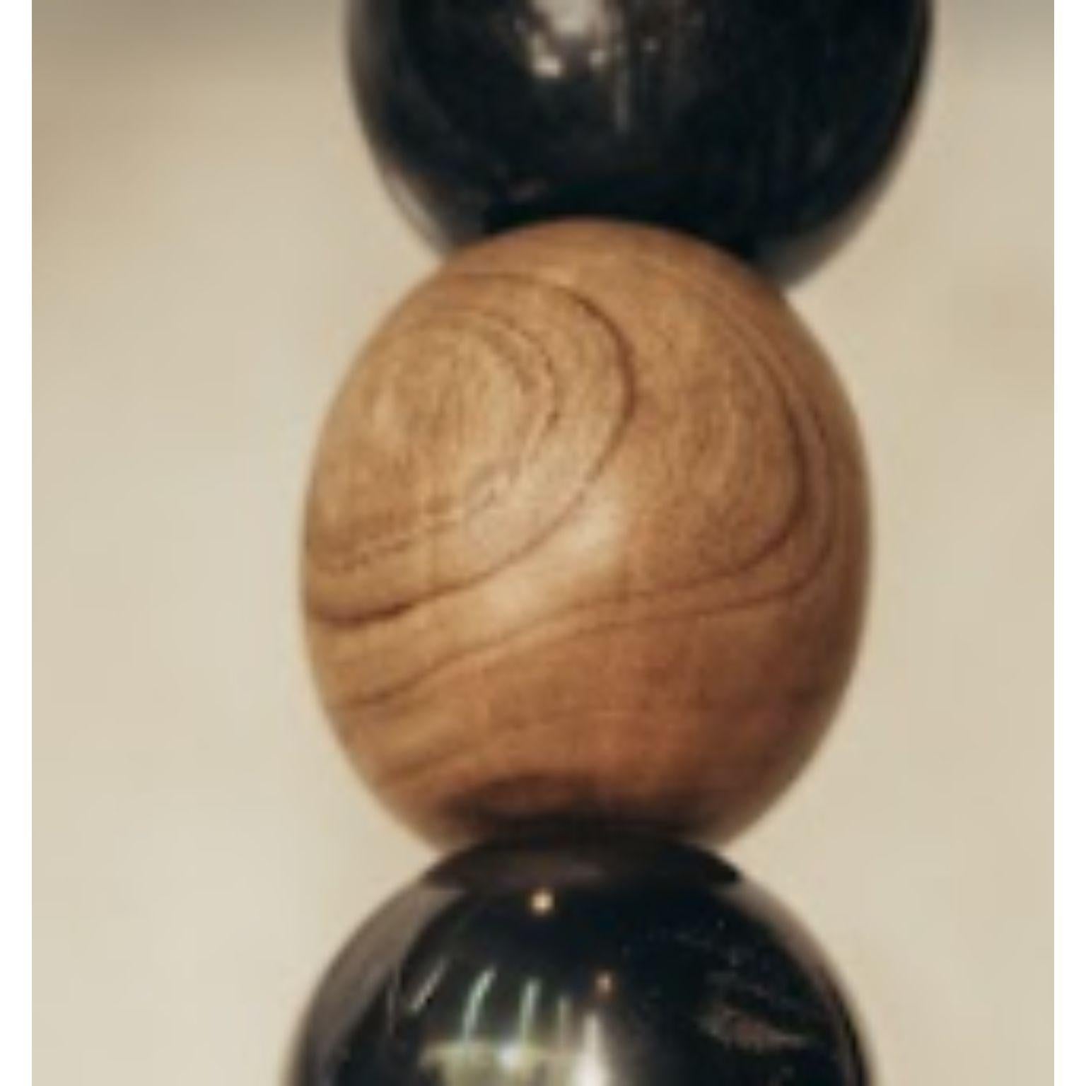Mexican Pendant Lamp of Wooden, Burned, Natural and Black Marble Balls by Daniel Orozco For Sale