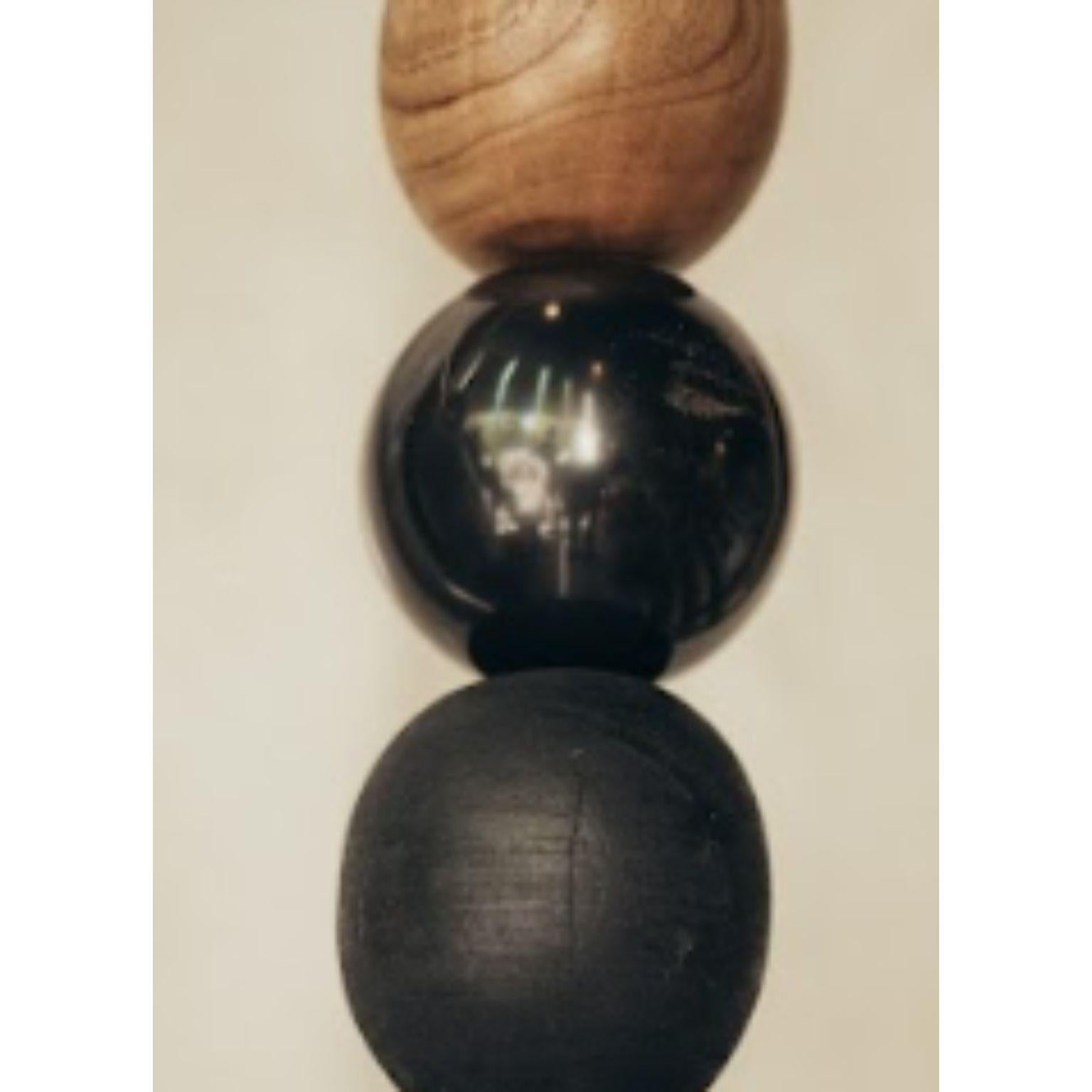 Pendant Lamp of Wooden, Burned, Natural and Black Marble Balls by Daniel Orozco In New Condition For Sale In Geneve, CH