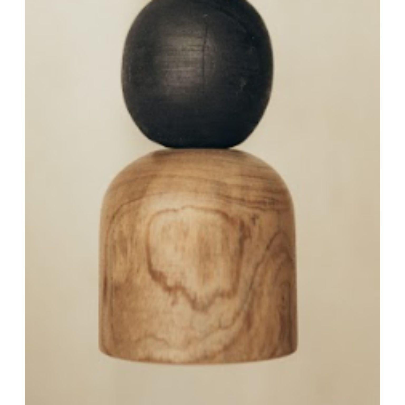 Contemporary Pendant Lamp of Wooden, Burned, Natural and Black Marble Balls by Daniel Orozco For Sale