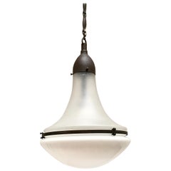 Antique Pendant Lamp, Opalin and Sandblasted Glass, Designed by Peter Behrsen, 1920s