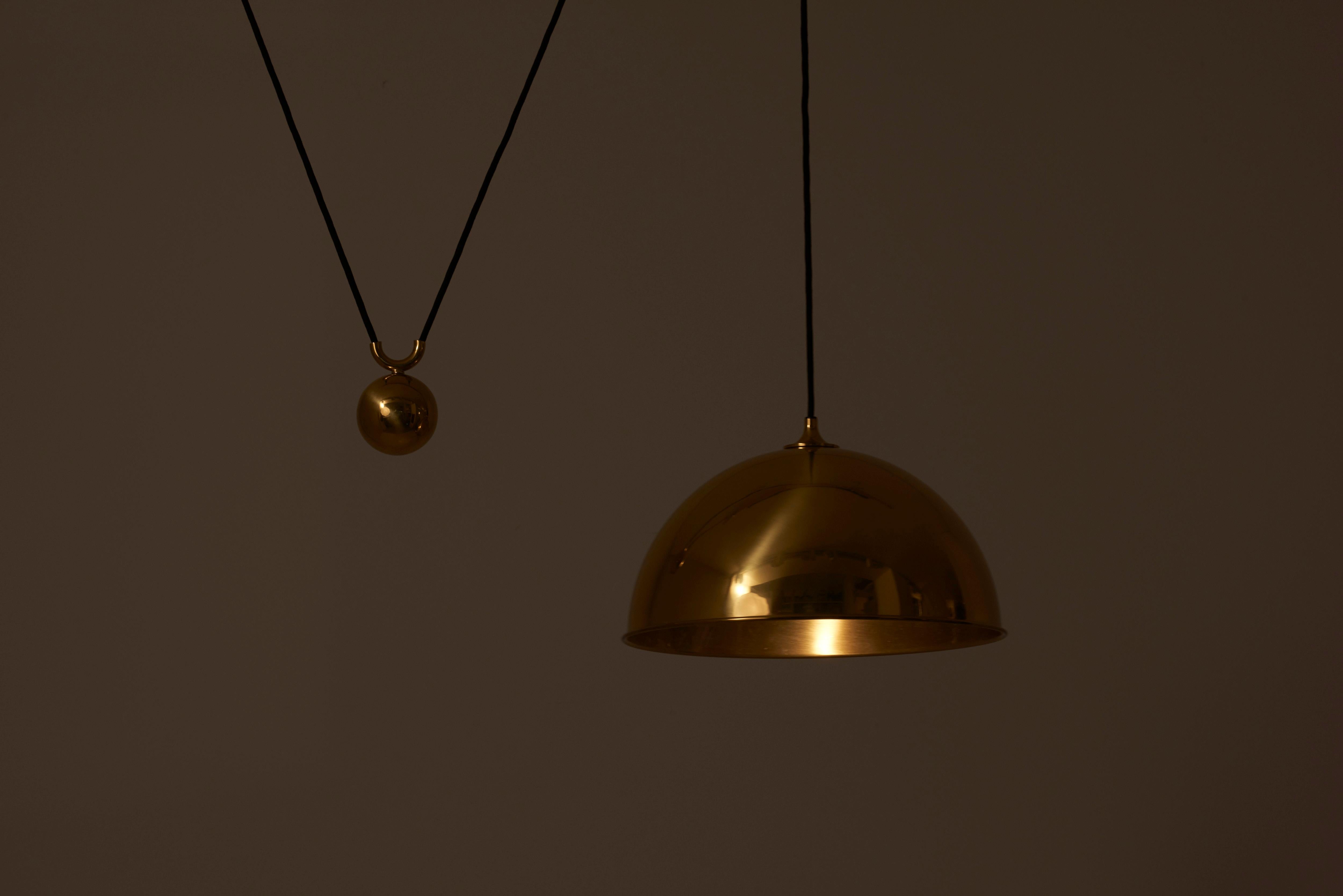 Mid-Century Modern Pendant Lamp Duos with Side Pull in Brass by Florian Schulz, Germany, 1970s For Sale