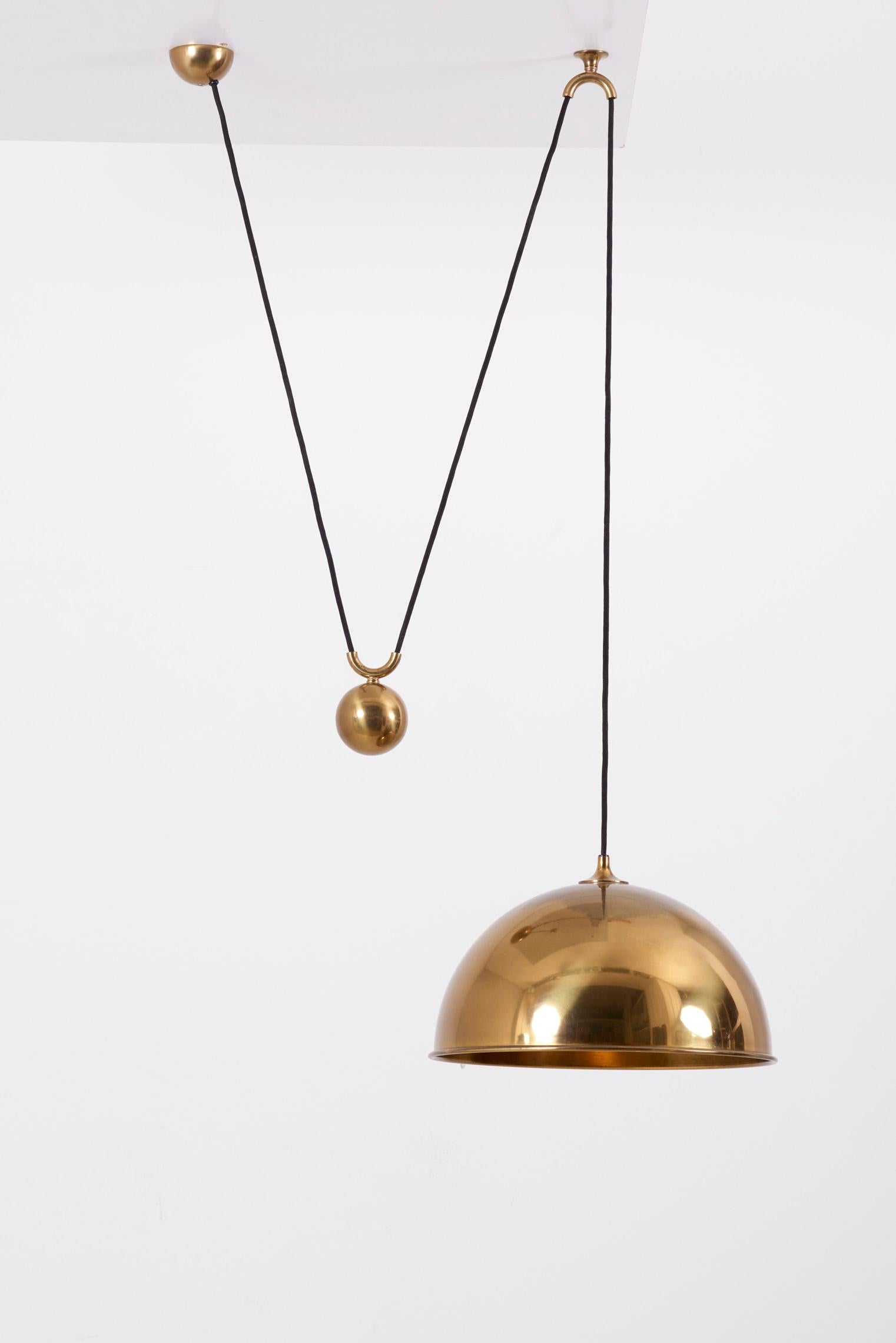 Mid-Century Modern Pendant Lamp Posa with Side Pull in Brass by Florian Schulz, Germany, 1970s