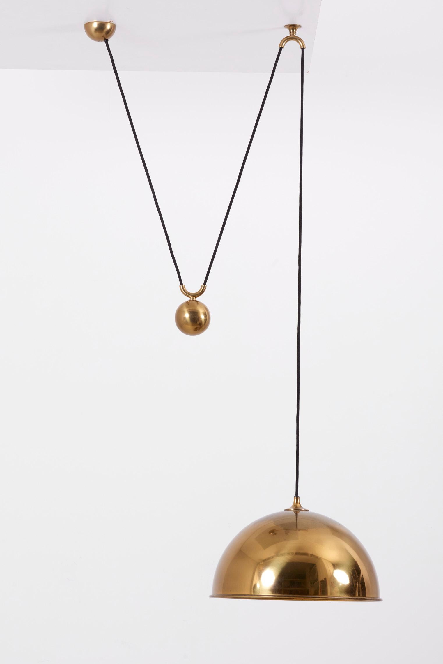 Late 20th Century Pendant Lamp Posa with Side Pull in Brass by Florian Schulz, Germany, 1970s