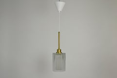 Pendant Lamp, Pressed Glass and Brass, 1960s, Sweden