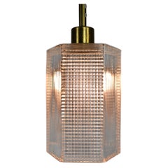Pendant Lamp, Pressed Glass and Brass, 1960s, Sweden