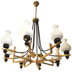 Pendant Lamp Stilnovo Designer 1950s in Brass and Opaline