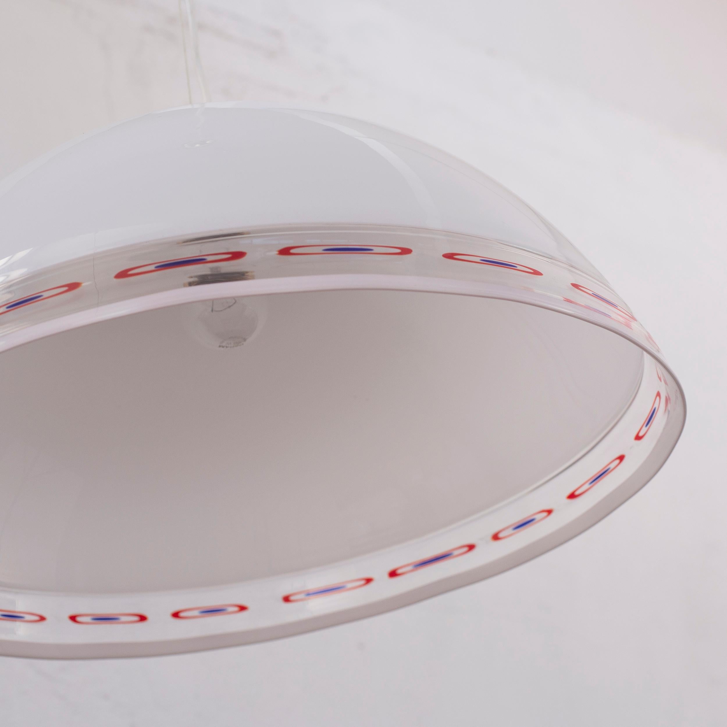 Pendelleuchte Weißes Muranoglas Rotes Murrine von Effetre International Italien 1980er (20. Jahrhundert) im Angebot