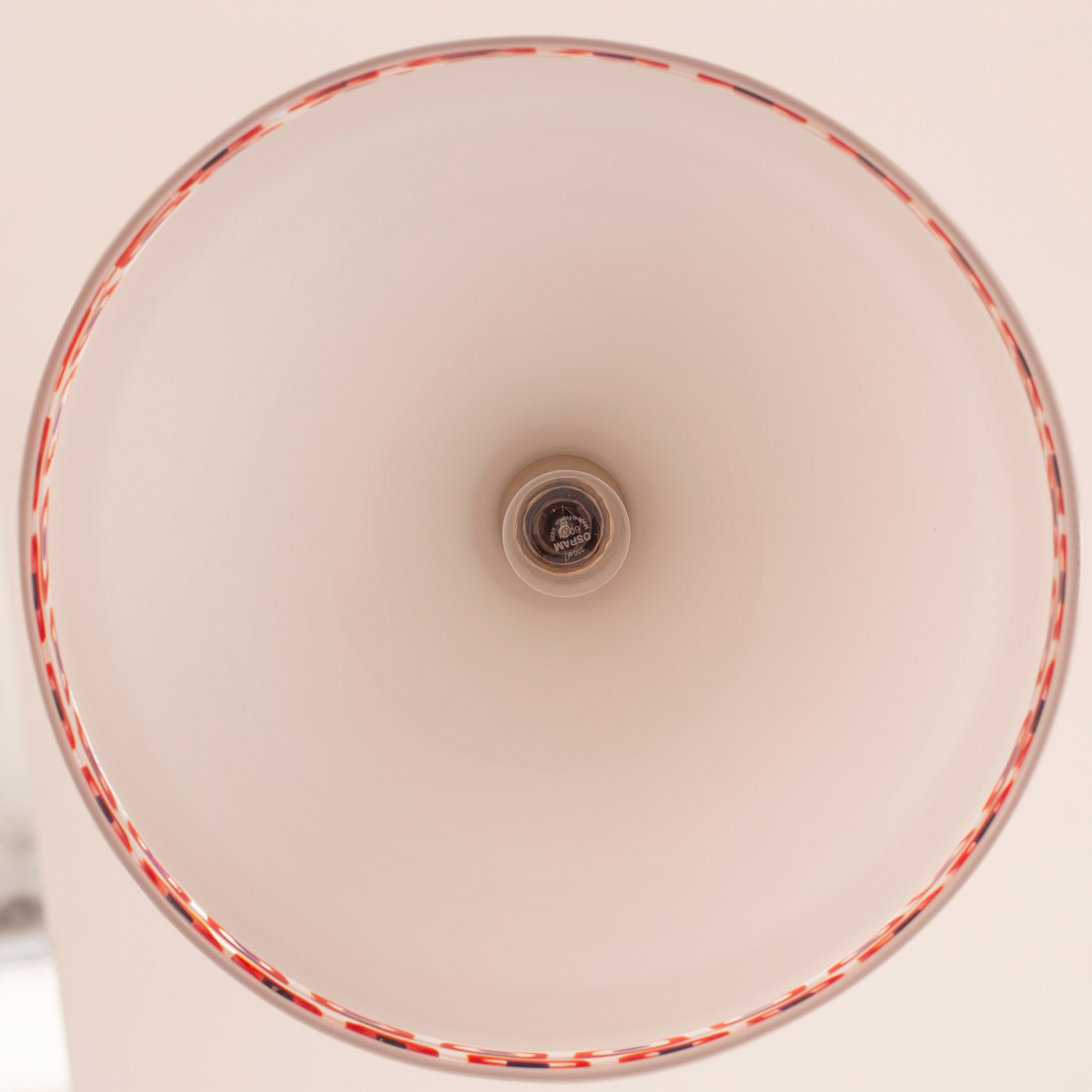 Pendant Lamp White Murano Glass Red Murrine by Effetre International Italy 1980s For Sale 1