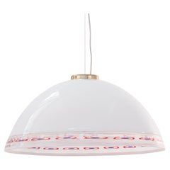 Pendant Lamp White Murano Glass Red Murrine by Effetre International Italy 1980s