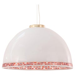 Pendant Lamp White Murano Glass Red Murrine by Effetre International Italy 1980s