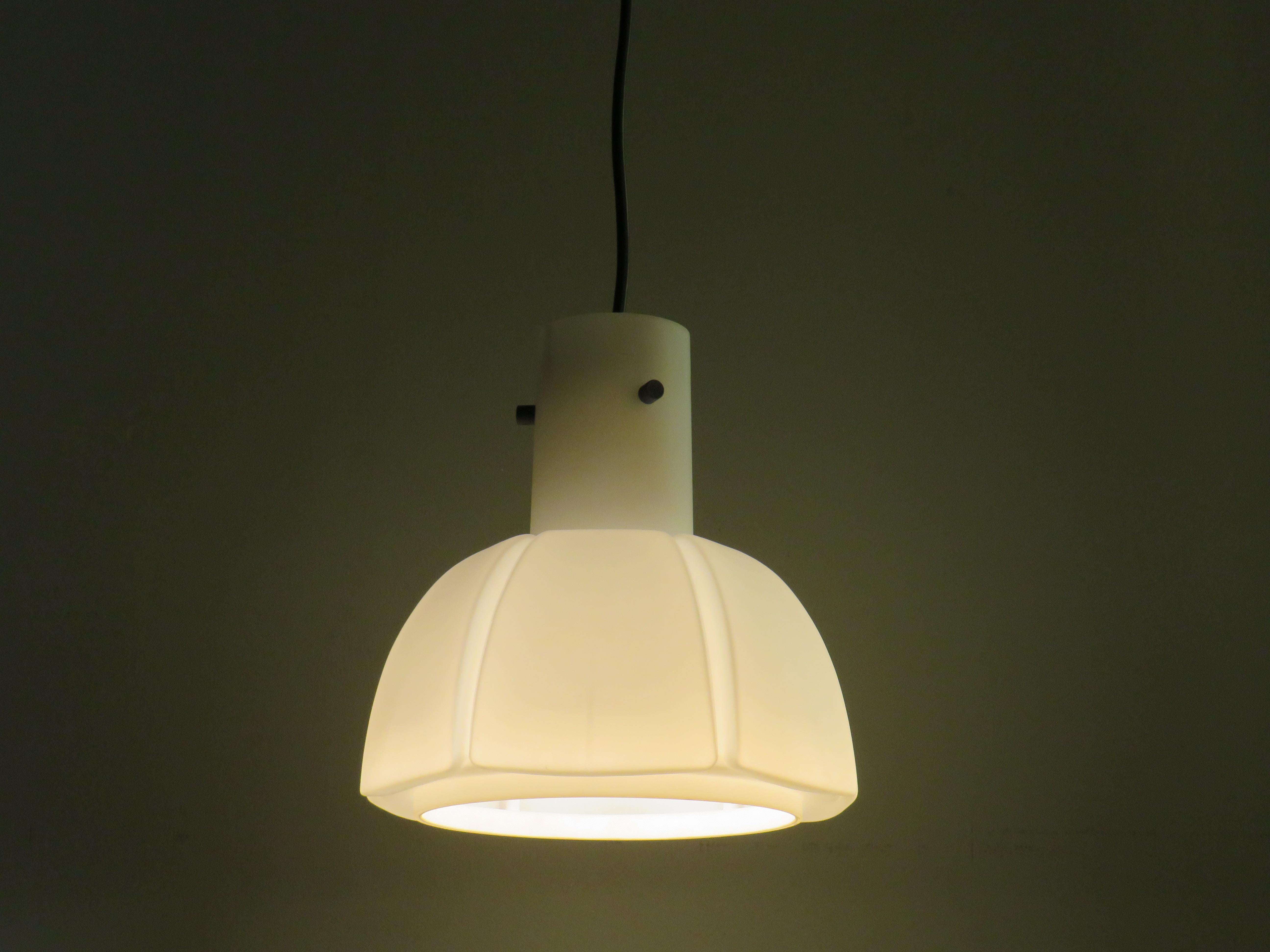 Mid-Century Modern Pendant Lamp, White Opaline, Glashütte Limburg, Germany, 1960s For Sale