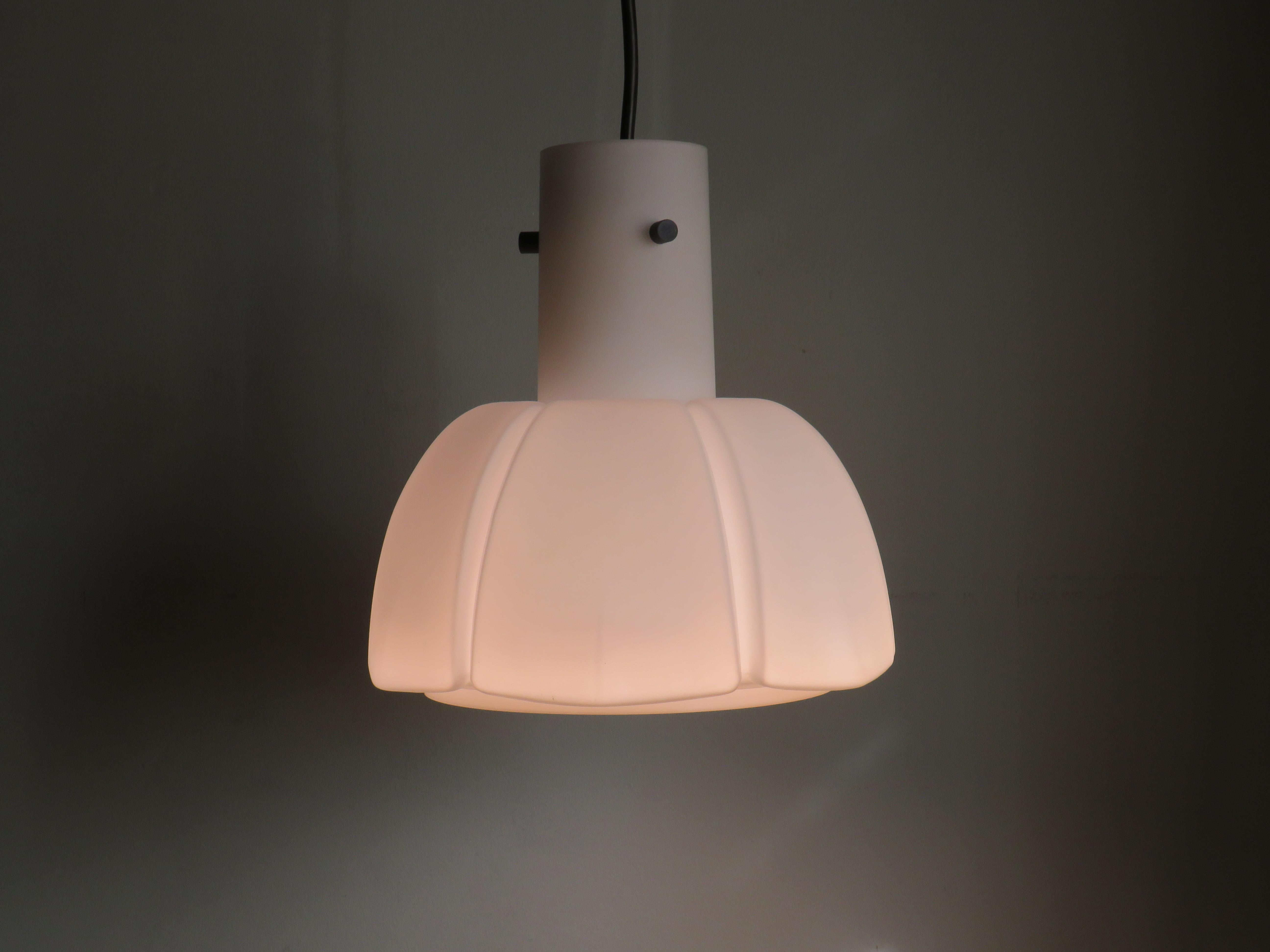 Mid-20th Century Pendant Lamp, White Opaline, Glashütte Limburg, Germany, 1960s For Sale