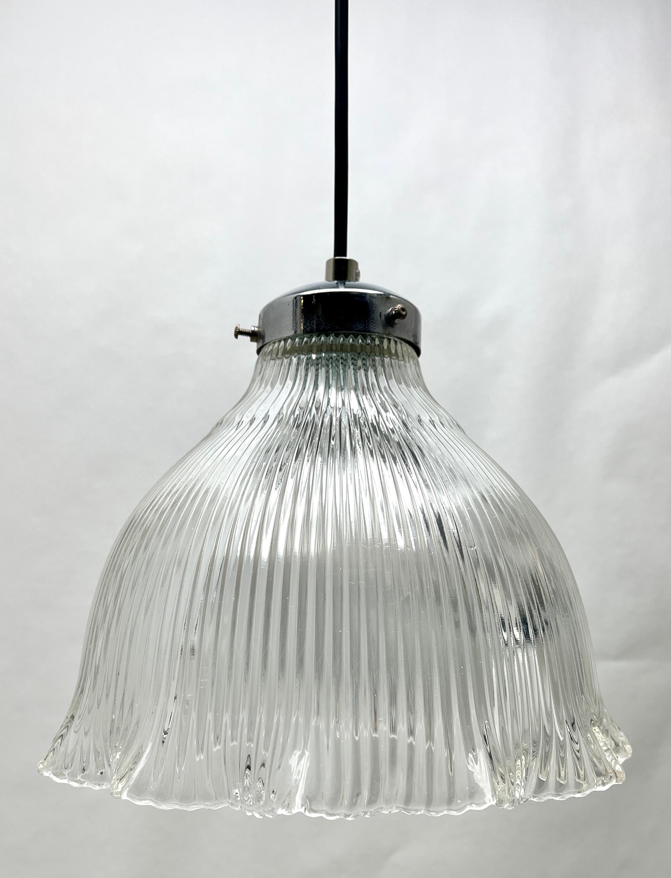 Mid-20th Century Pendant Lamp with a Corrugated Glass Shade, 1950s, Netherlands For Sale