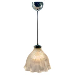 Vintage Pendant Lamp with a Corrugated Glass Shade, 1950s, Netherlands