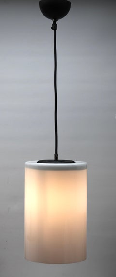 Pendant Lamp with a Cylinder Shape Opaline Shade, 1930s, Netherlands