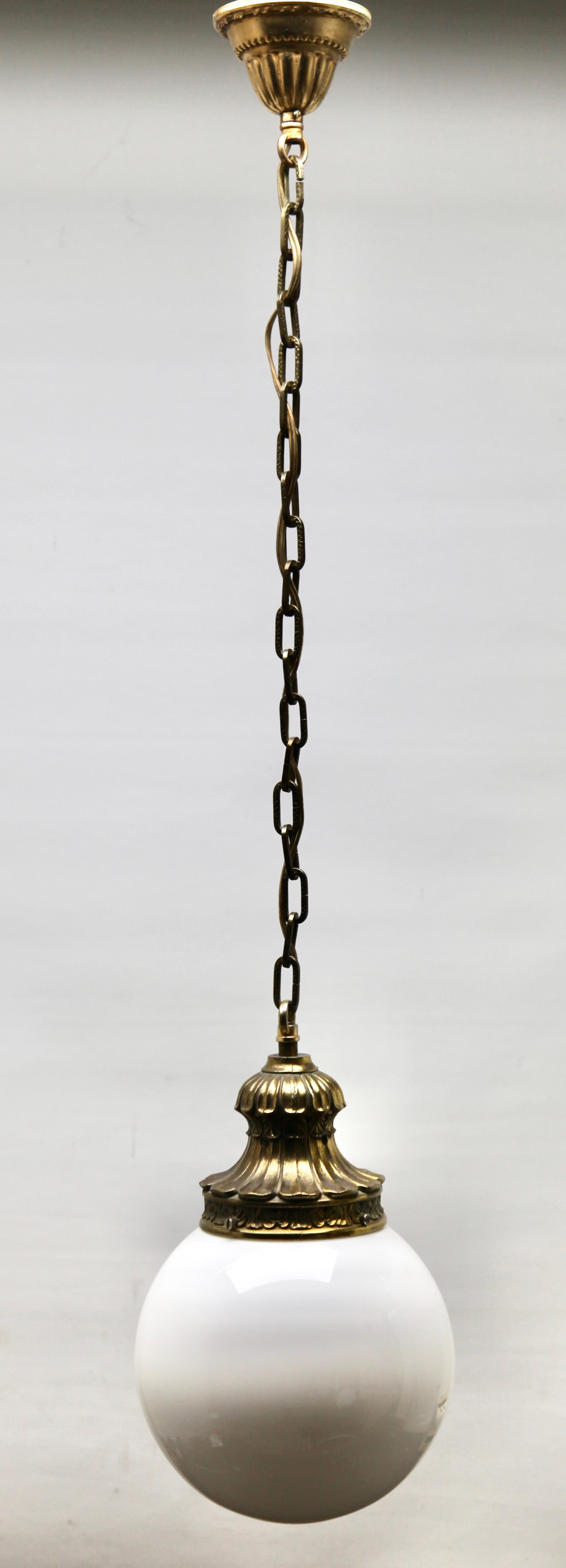 Pendant Lamp with a Opaline Shade, 1930s, Netherlands 2